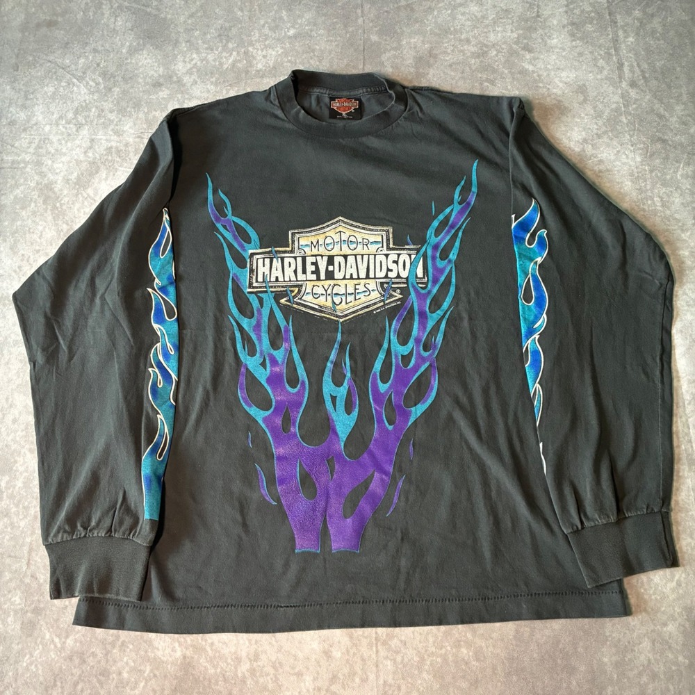 Modern Harley-Davidson AClarksville TN Flame Graphic Long Sleeve Shirt XL Black
